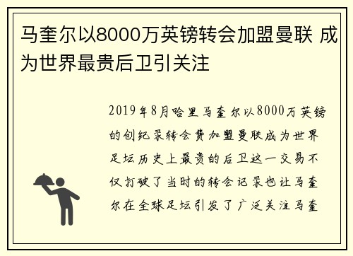 马奎尔以8000万英镑转会加盟曼联 成为世界最贵后卫引关注 马奎尔以8000万英镑转会加盟曼联 成为世界最贵后卫引关注
